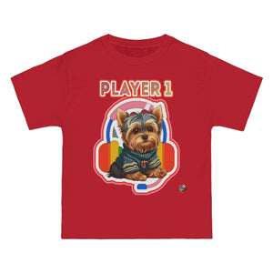 Player 1 Yorkie Heavyweight Unisex Gaming Tee