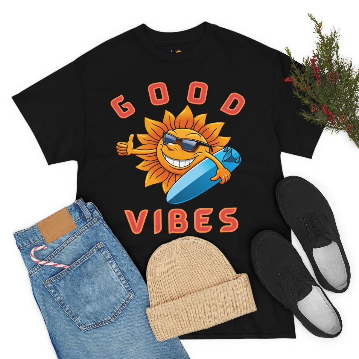 good vibes sunshine surfer heavyweight tee