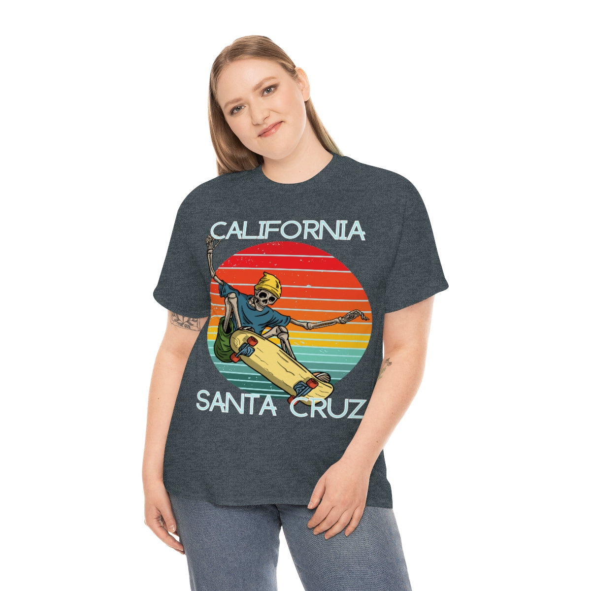 skate santa cruz skeleton beanie heavyweight tee