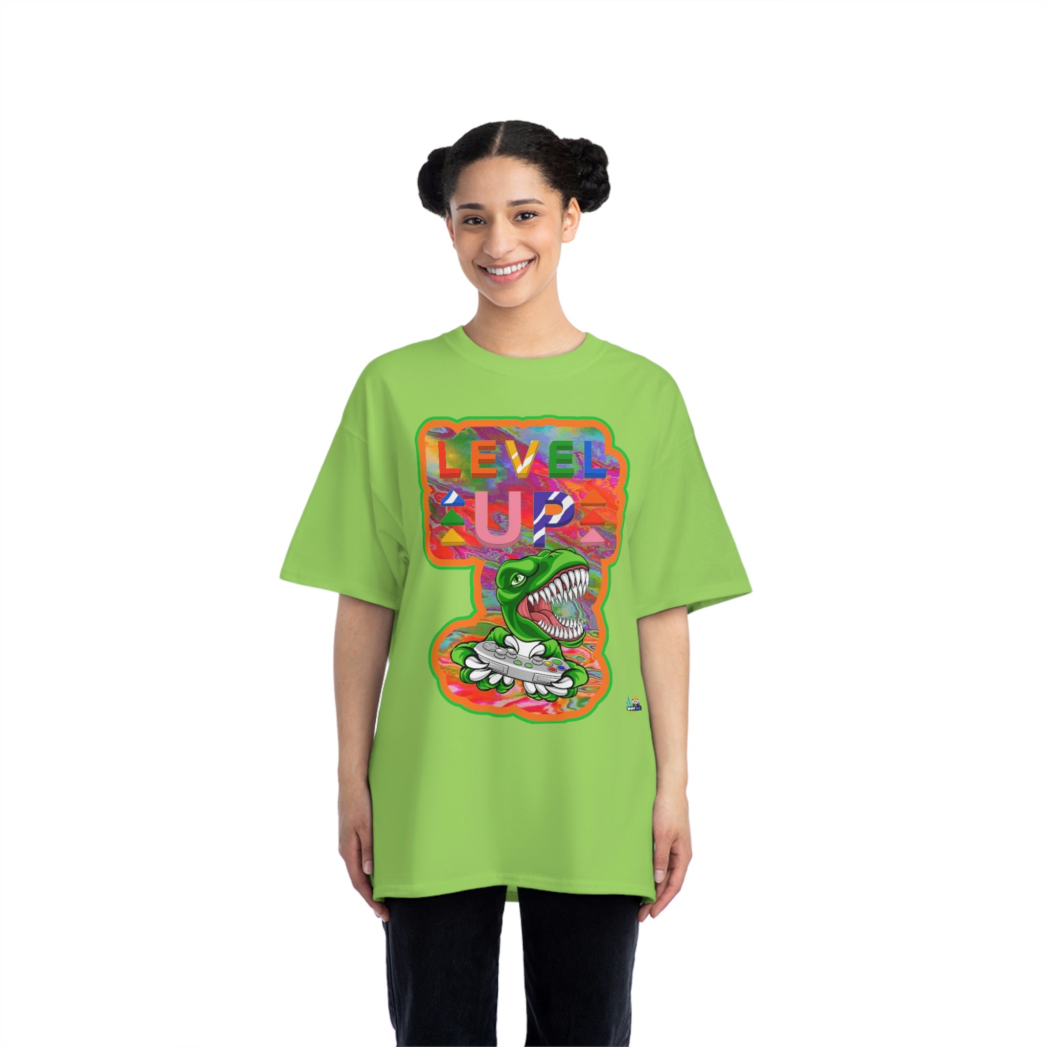 Level Up Dino Gamer Heavyweight Unisex Gaming Tee