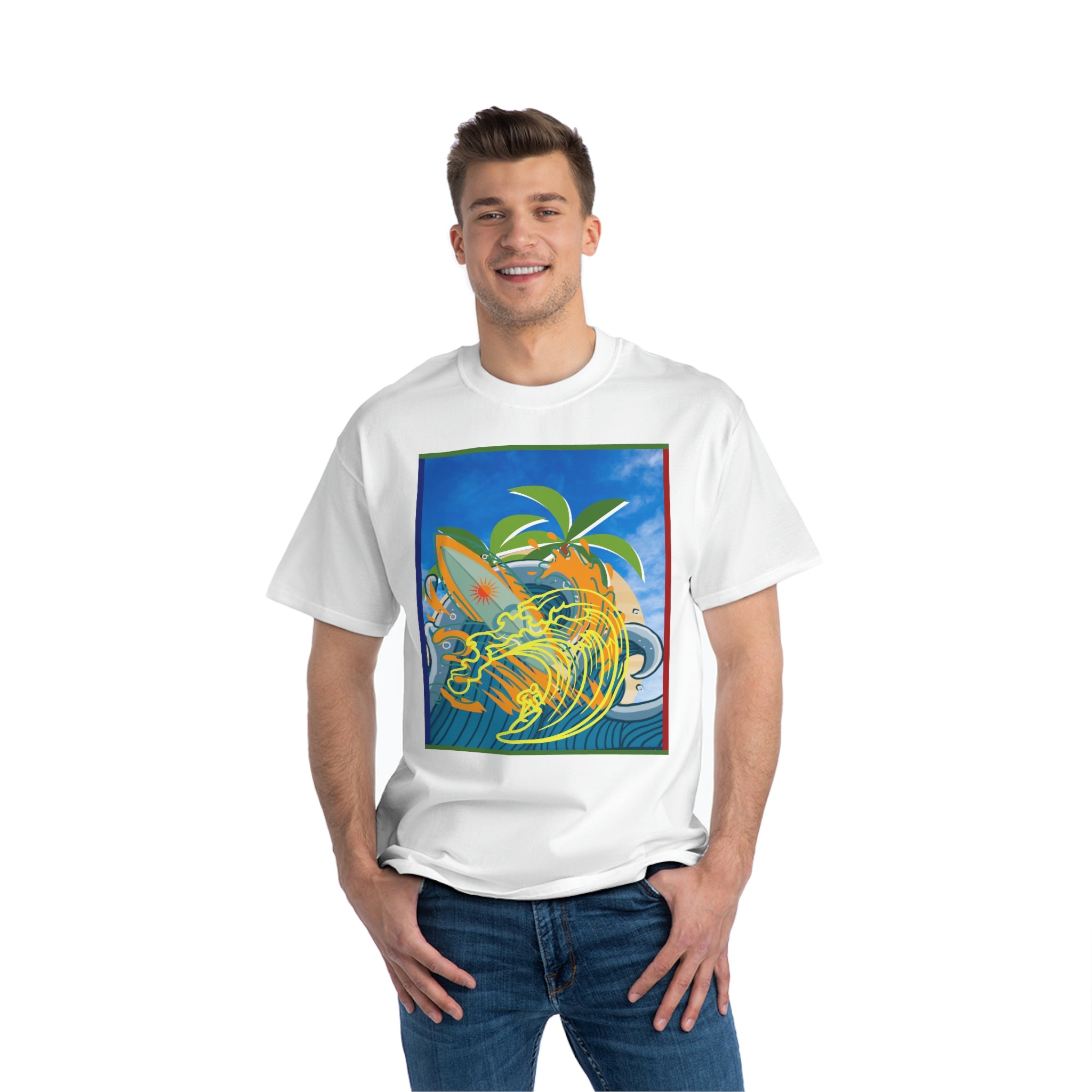 Surfing Interpretive Art Design Skyline Edition Heavyweight Tee