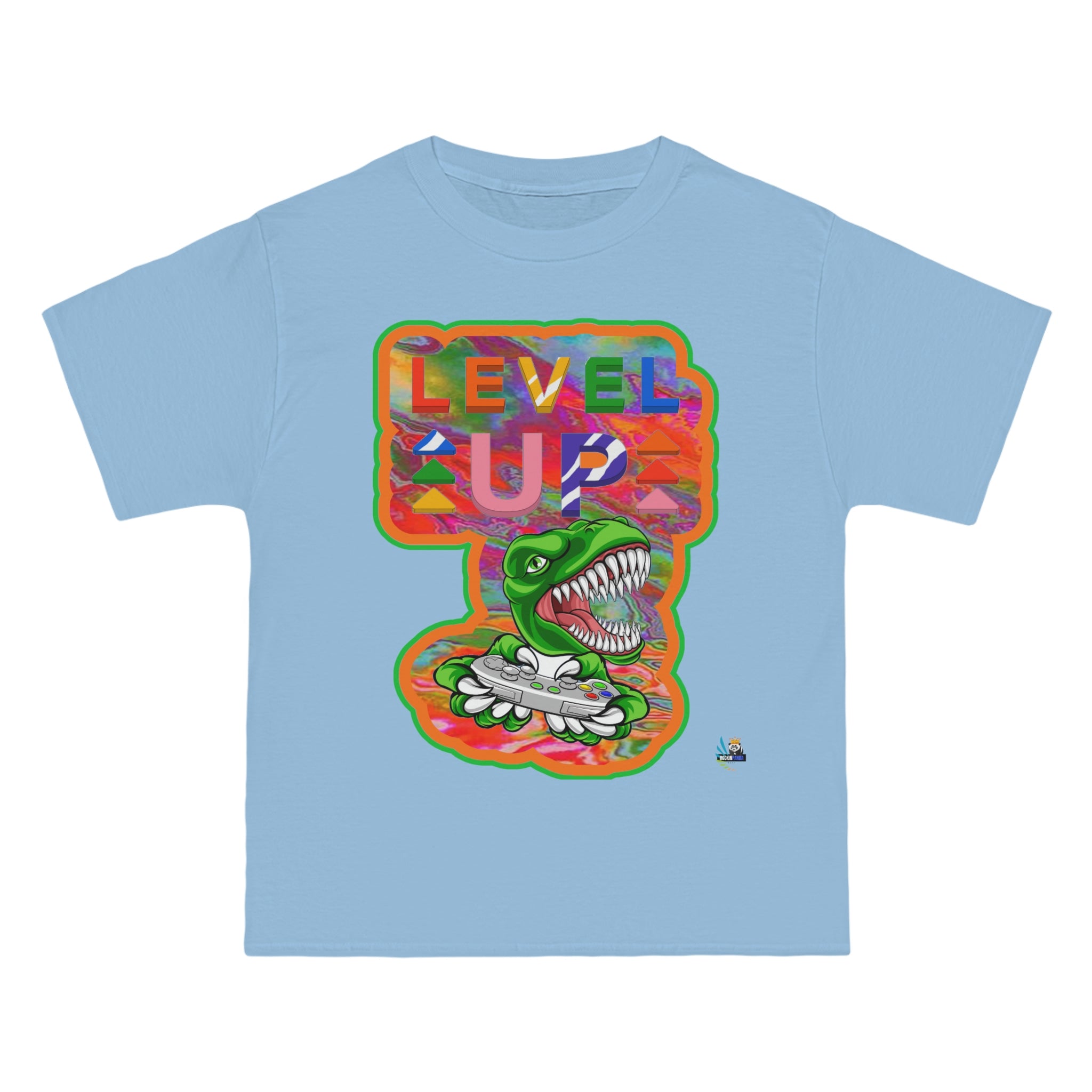 Level Up Dino Gamer Heavyweight Unisex Gaming Tee