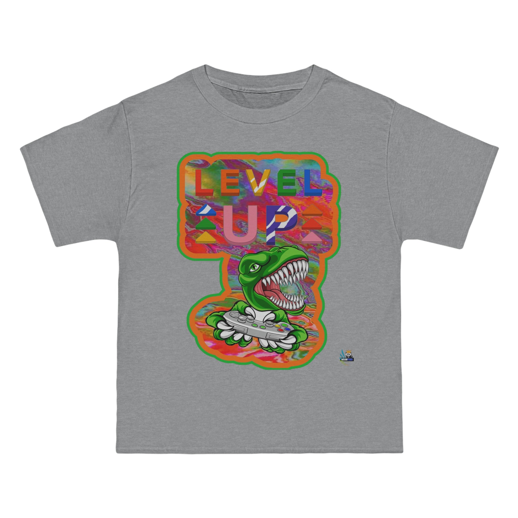 Level Up Dino Gamer Heavyweight Unisex Gaming Tee