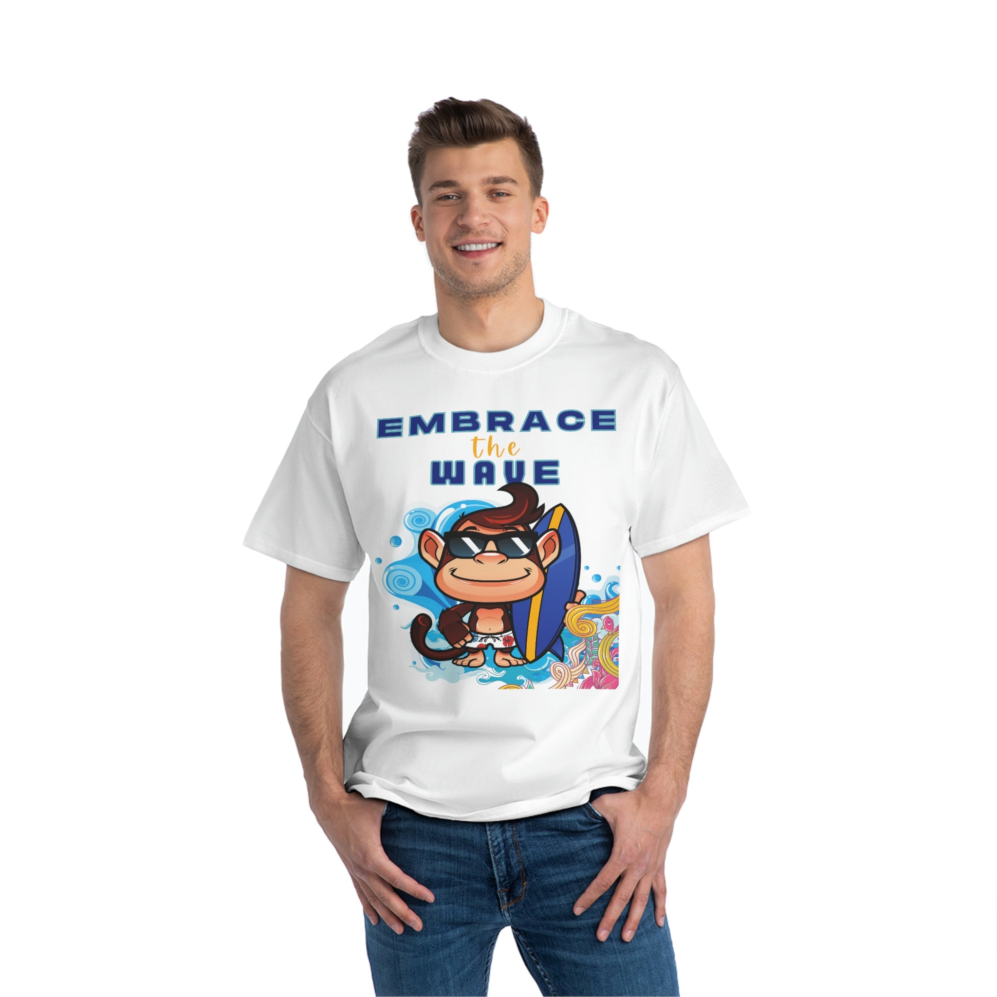 Embrace the Wave Monkey Surfer Heavyweight Tee