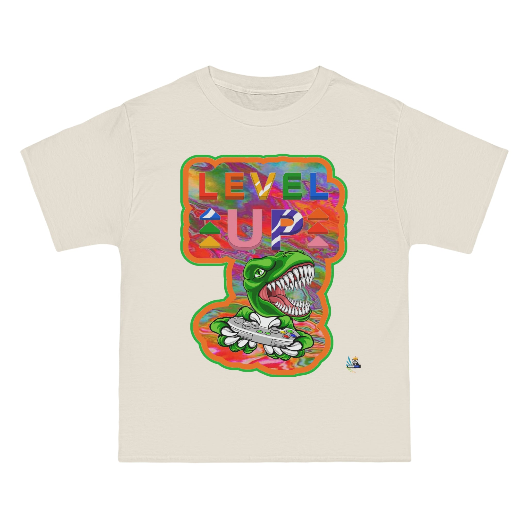 Level Up Dino Gamer Heavyweight Unisex Gaming Tee