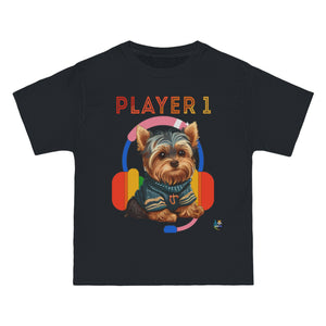 Player 1 Yorkie Heavyweight Unisex Gaming Tee