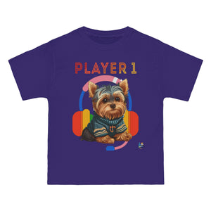 Player 1 Yorkie Heavyweight Unisex Gaming Tee