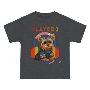 Player 1 Yorkie Heavyweight Unisex Gaming Tee