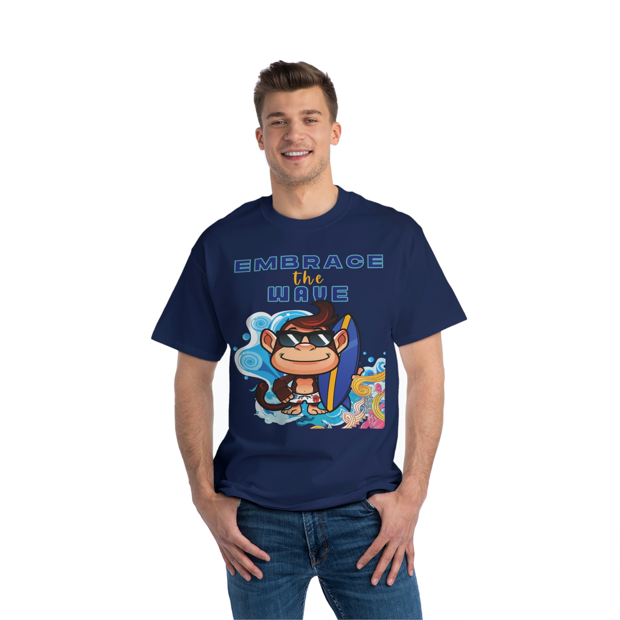 Embrace the Wave Monkey Surfer Heavyweight Tee