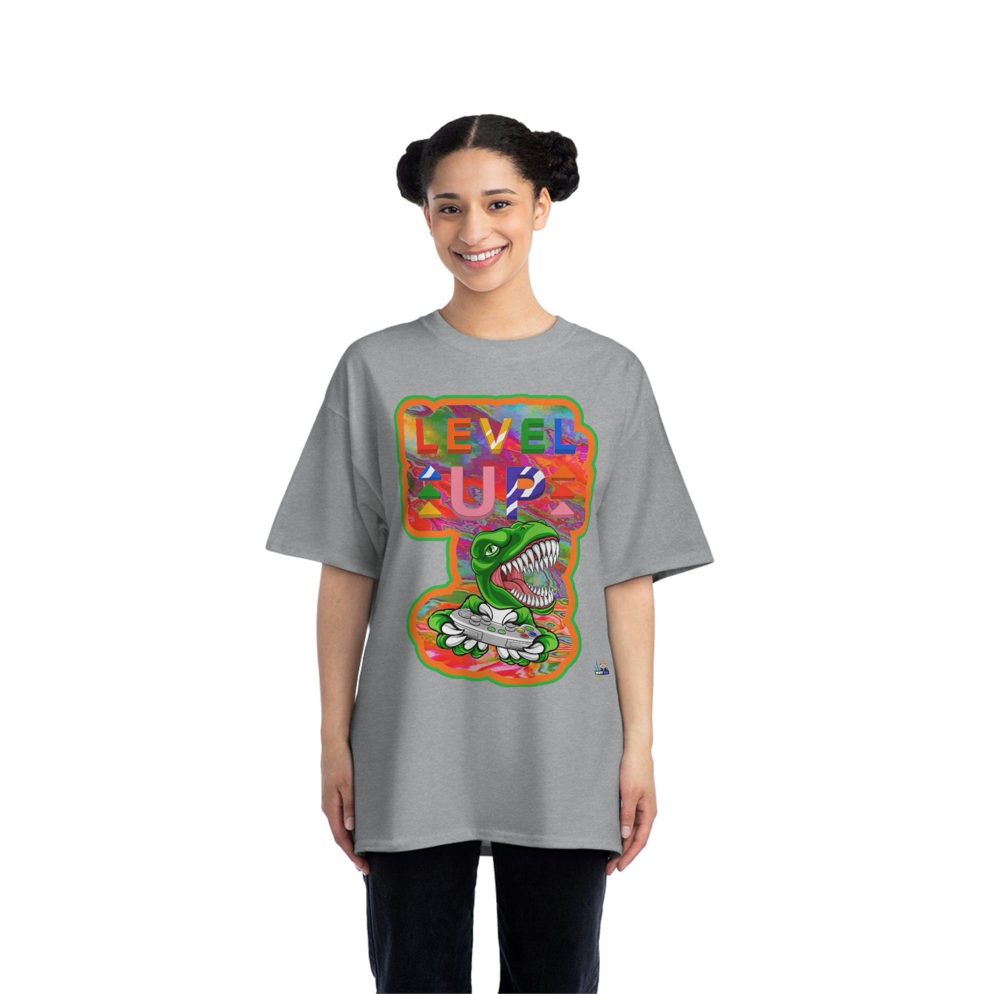 Level Up Dino Gamer Heavyweight Unisex Gaming Tee