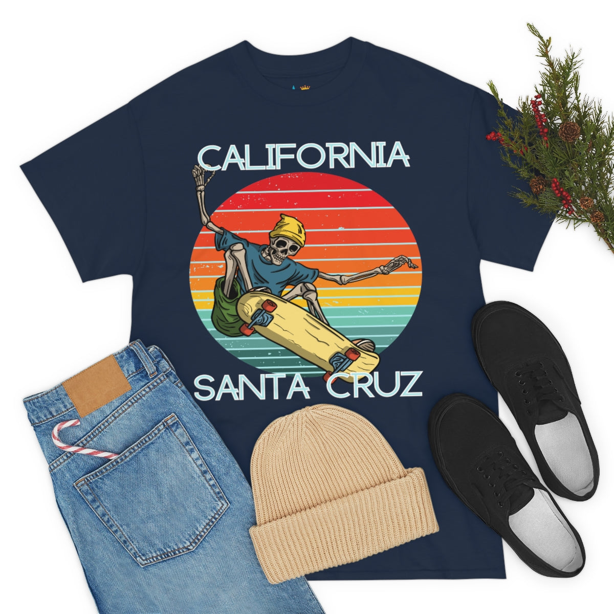 skate santa cruz skeleton beanie heavyweight tee