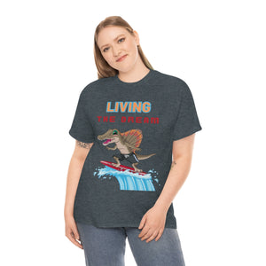 living the dream dinosaur surfer heavyweight tee