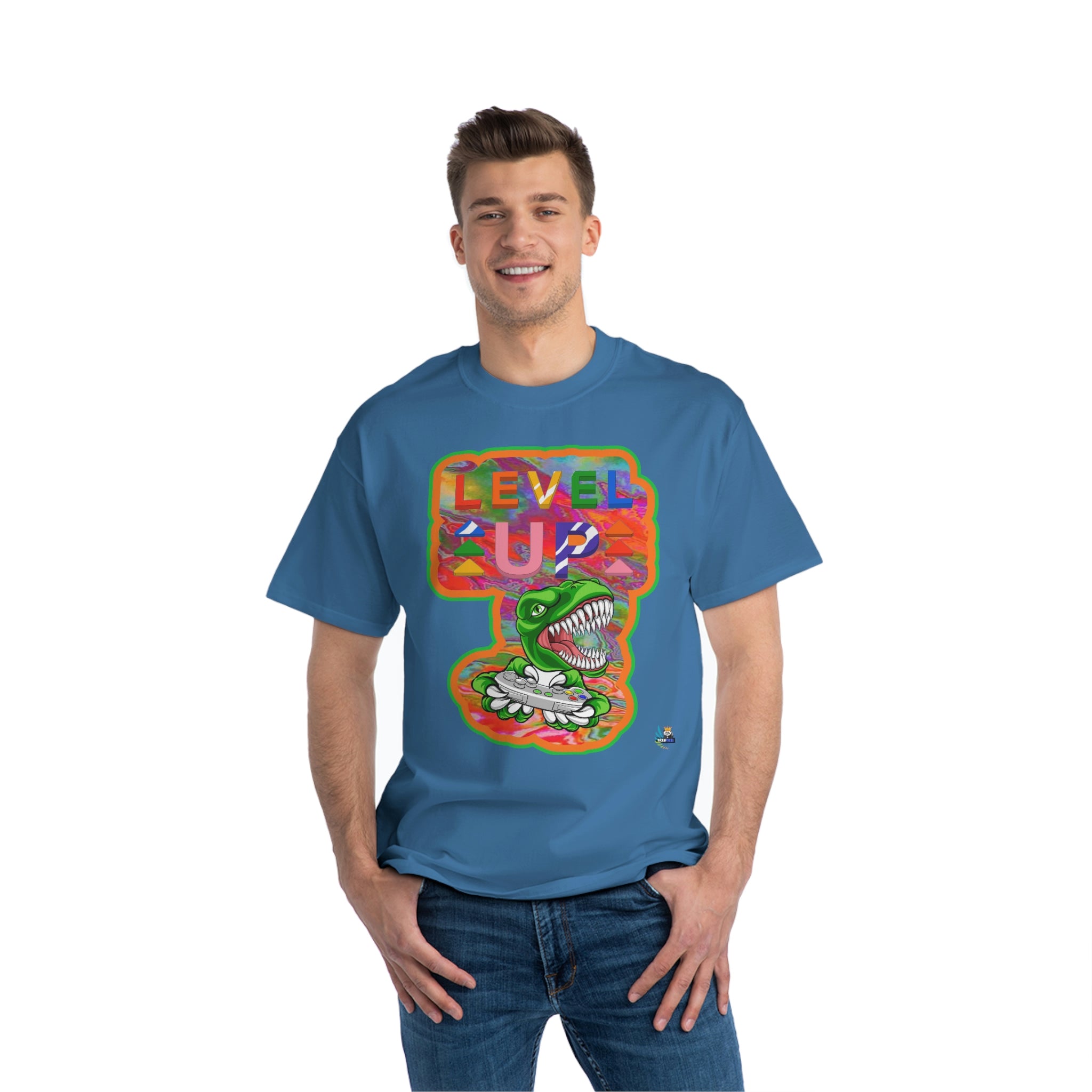 Level Up Dino Gamer Heavyweight Unisex Gaming Tee