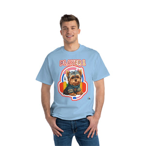 Player 1 Yorkie Heavyweight Unisex Gaming Tee