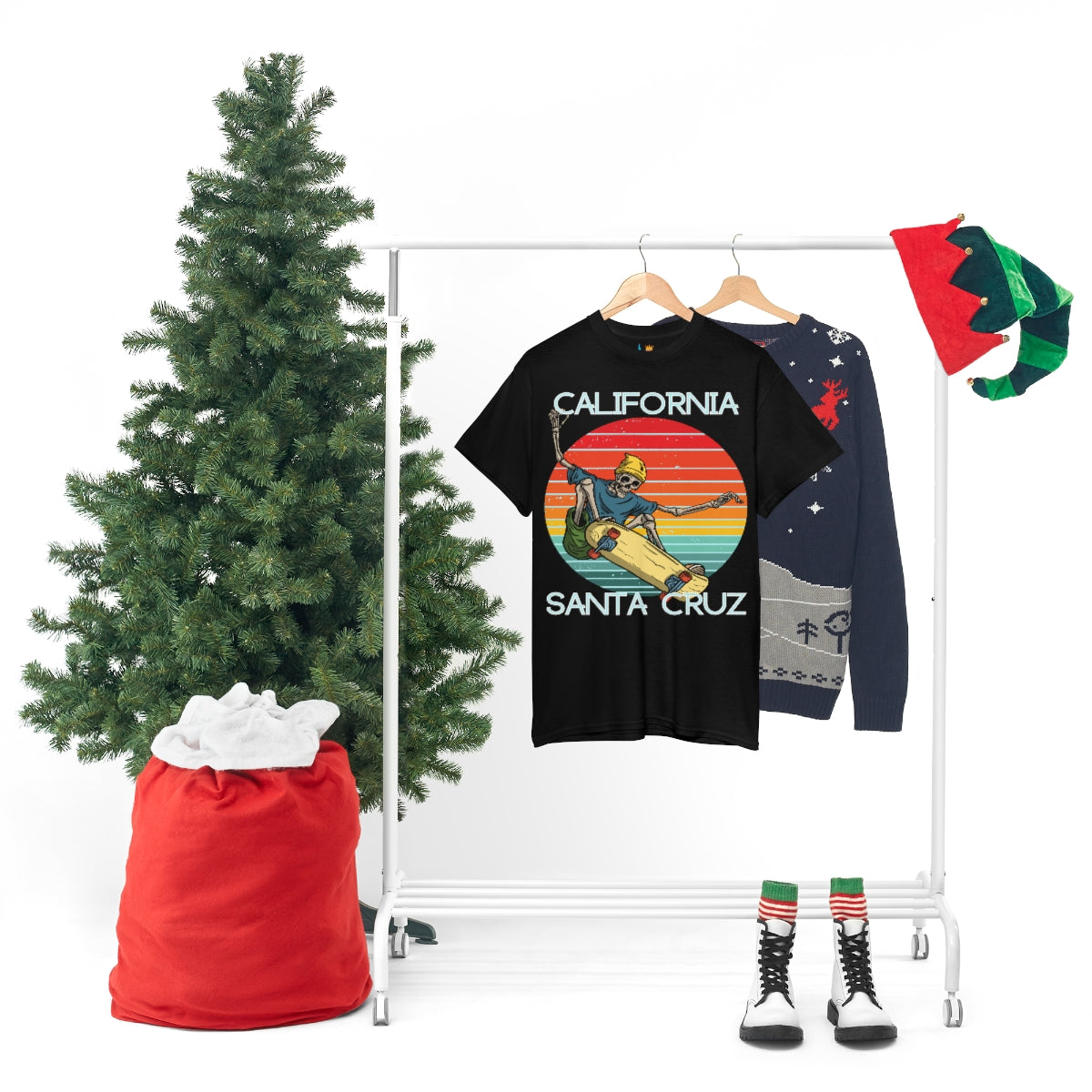 skate santa cruz skeleton beanie heavyweight tee