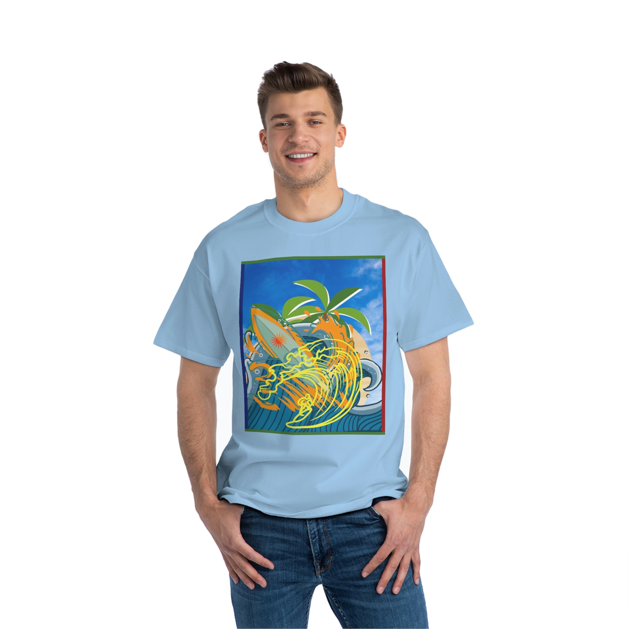 Surfing Interpretive Art Design Skyline Edition Heavyweight Tee