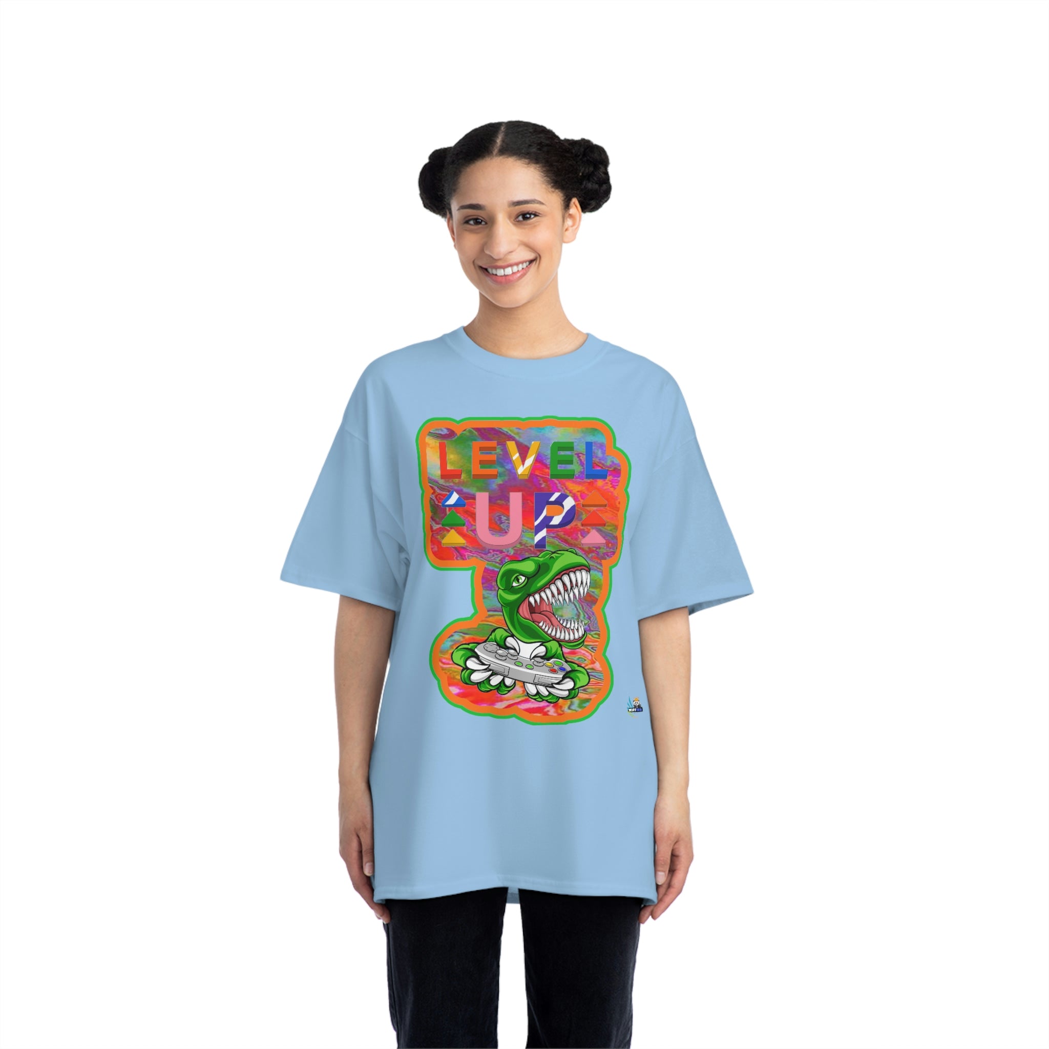 Level Up Dino Gamer Heavyweight Unisex Gaming Tee