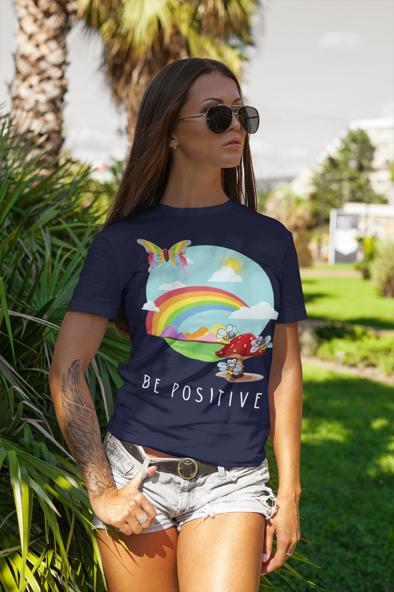 Be Positive Rainbow & Butterfly Softstyle Tee