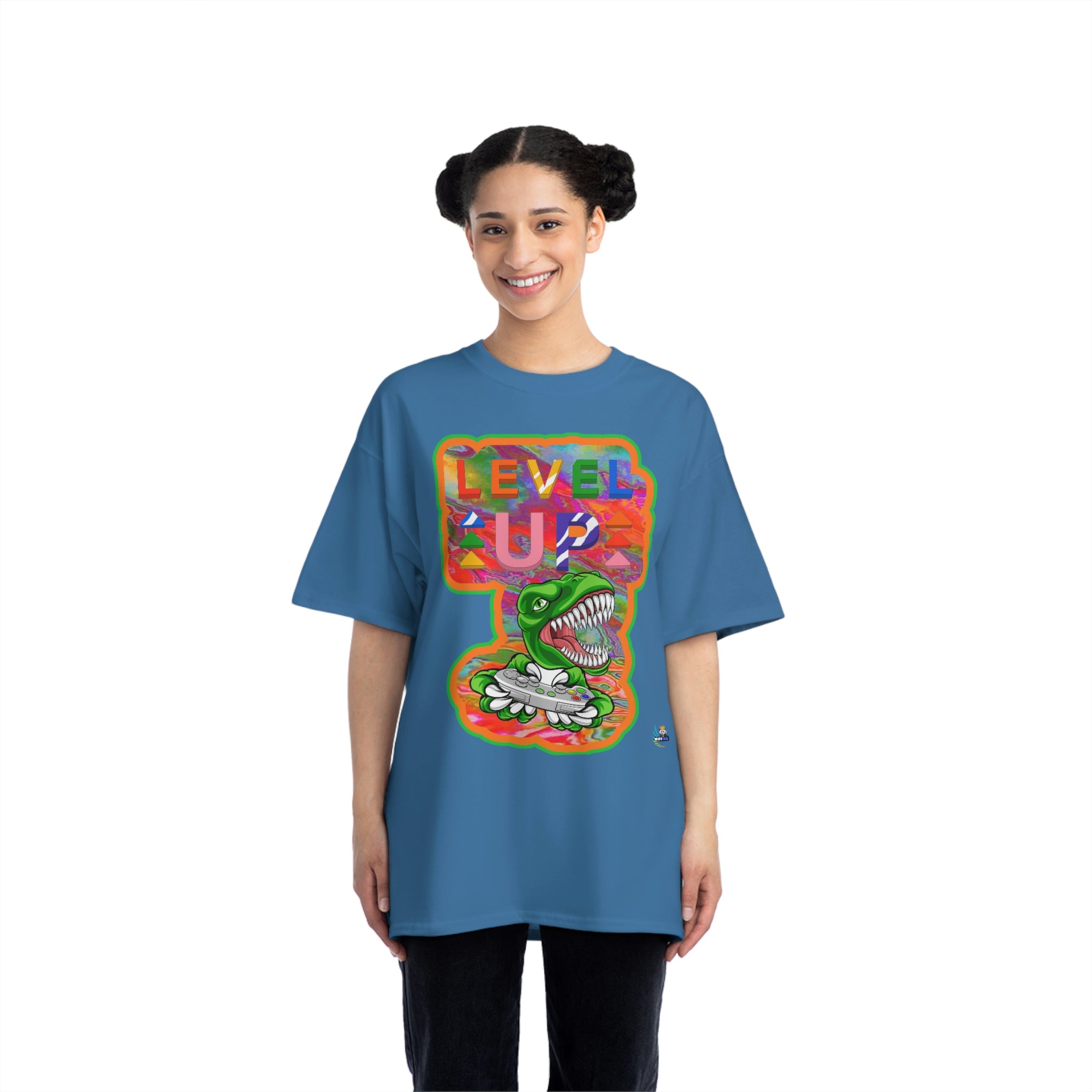 Level Up Dino Gamer Heavyweight Unisex Gaming Tee