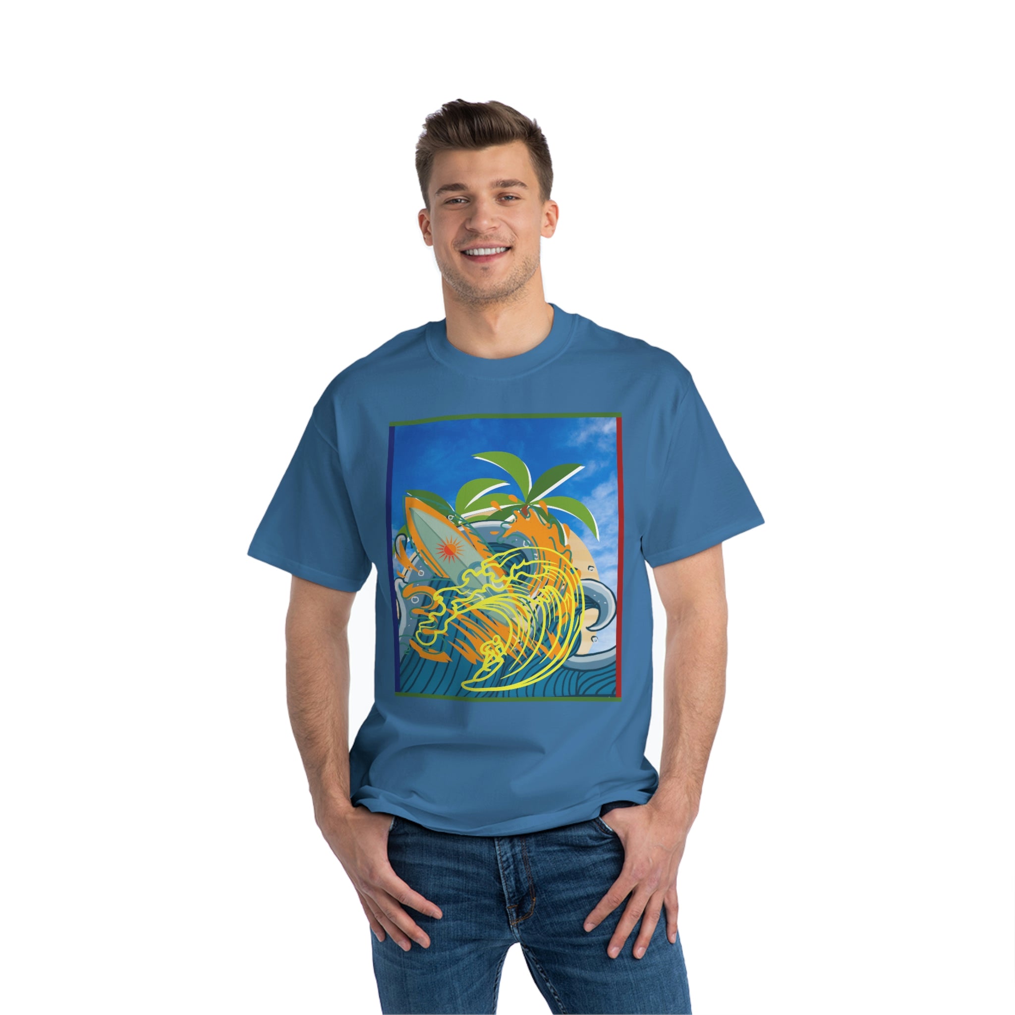 Surfing Interpretive Art Design Skyline Edition Heavyweight Tee