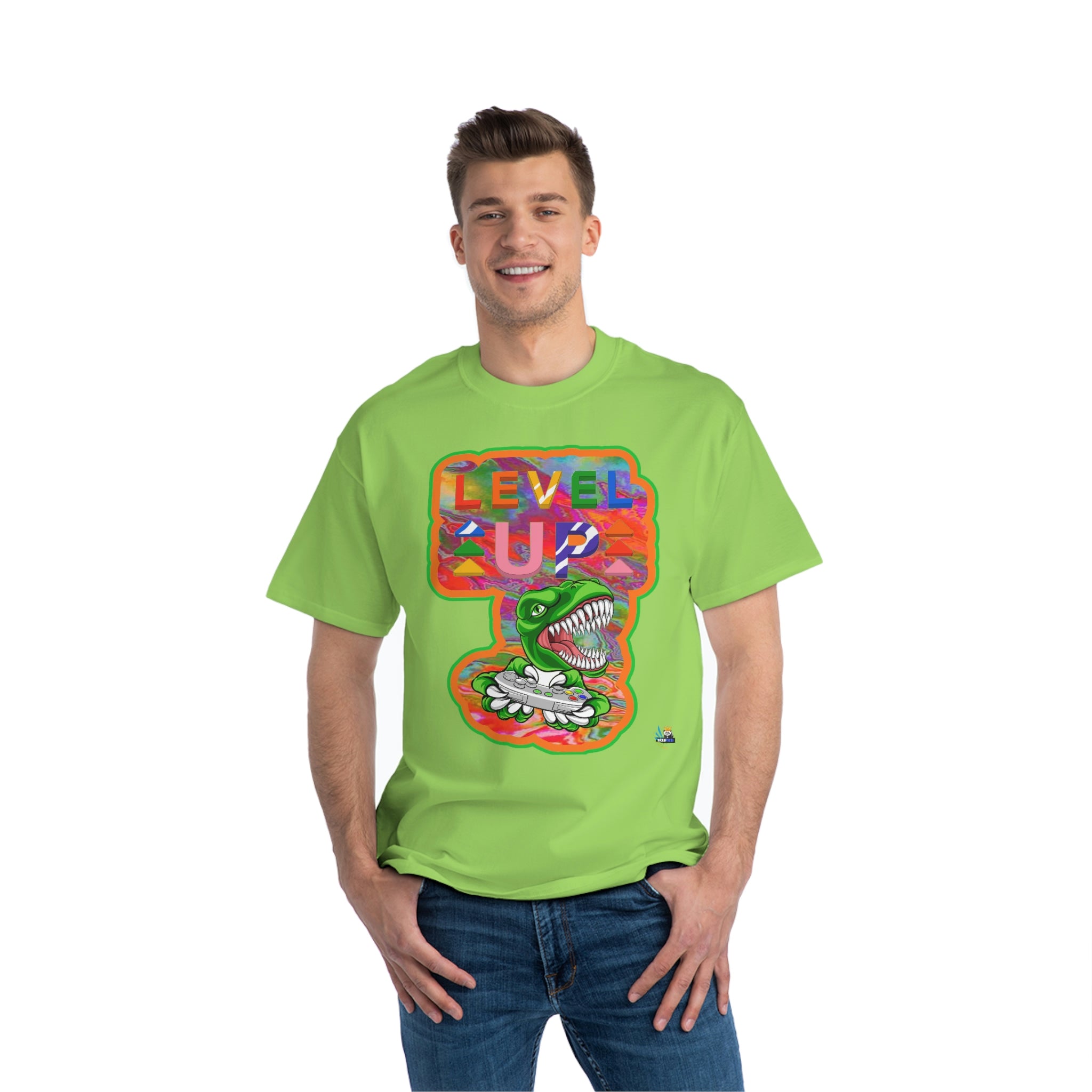 Level Up Dino Gamer Heavyweight Unisex Gaming Tee