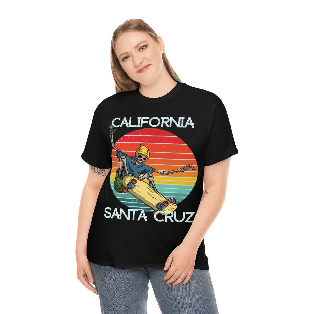 skate santa cruz skeleton beanie heavyweight tee