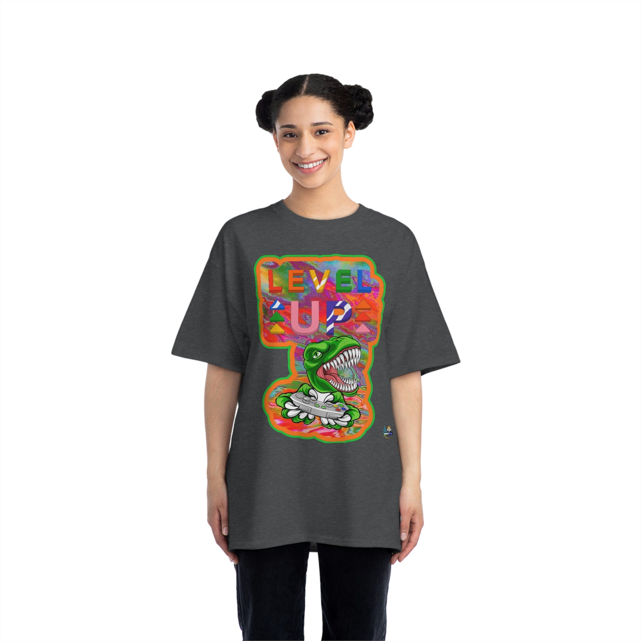 Level Up Dino Gamer Heavyweight Unisex Gaming Tee