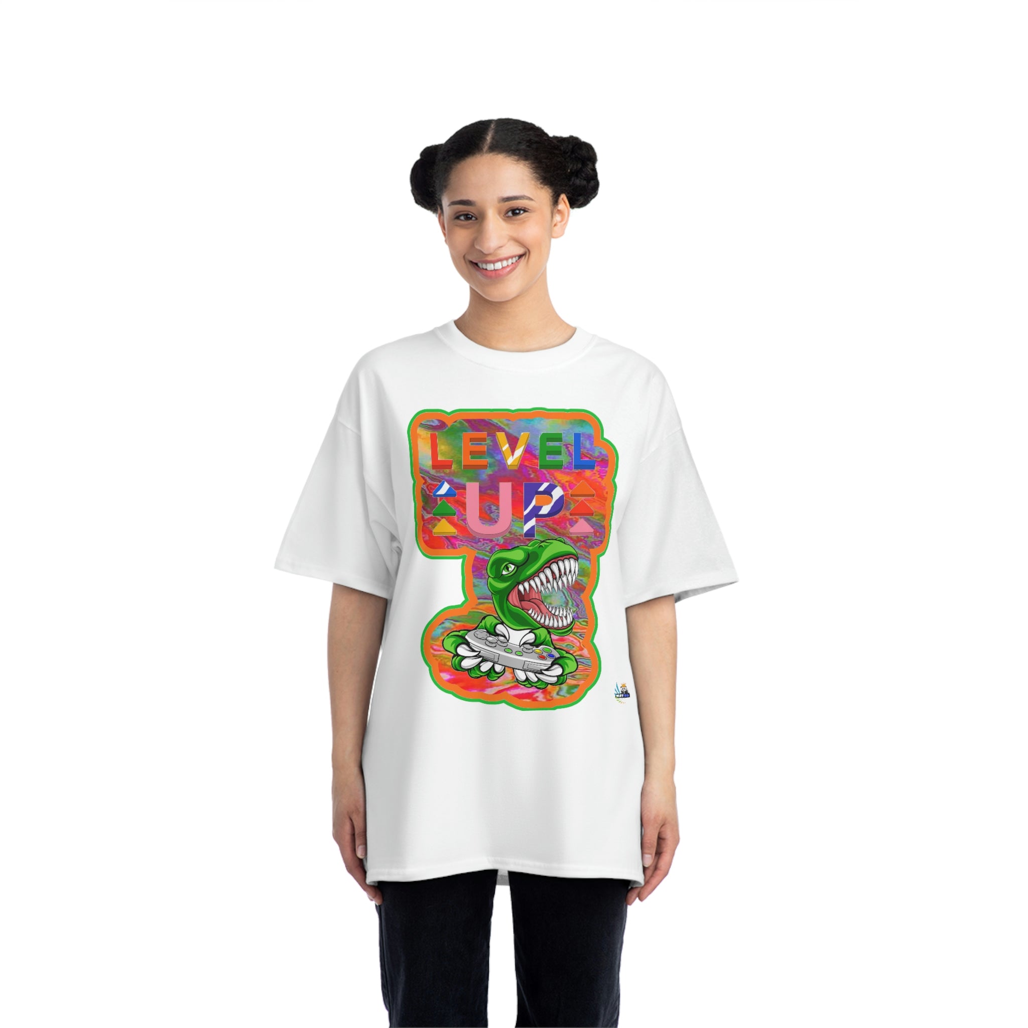 Level Up Dino Gamer Heavyweight Unisex Gaming Tee