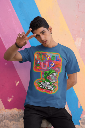 Level Up Dino Gamer Heavyweight Unisex Gaming Tee