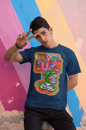 Level Up Dino Gamer Heavyweight Unisex Gaming Tee