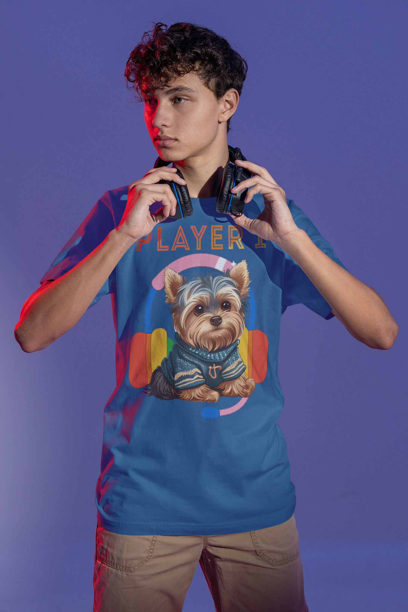 Player 1 Yorkie Heavyweight Unisex Gaming Tee