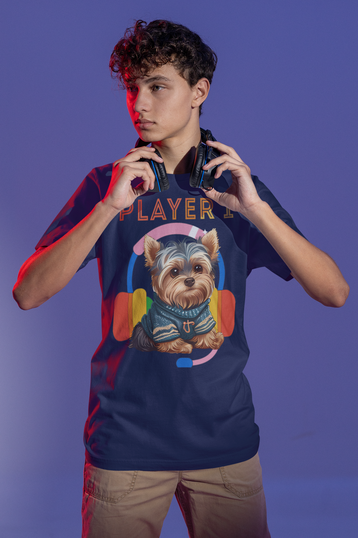 Player 1 Yorkie Heavyweight Unisex Gaming Tee