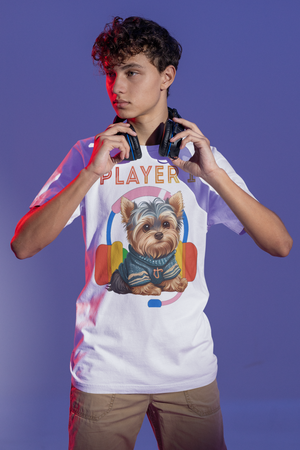 Player 1 Yorkie Heavyweight Unisex Gaming Tee