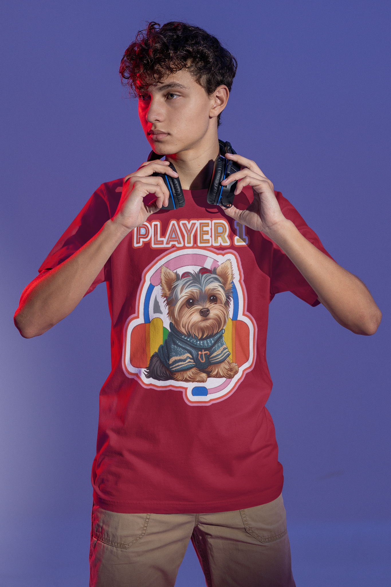 Player 1 Yorkie Heavyweight Unisex Gaming Tee