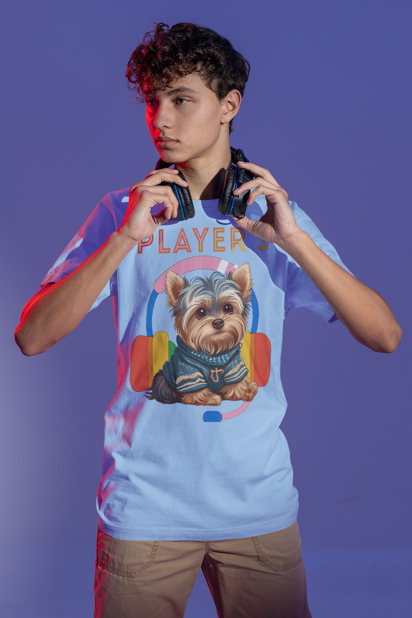 Player 1 Yorkie Heavyweight Unisex Gaming Tee