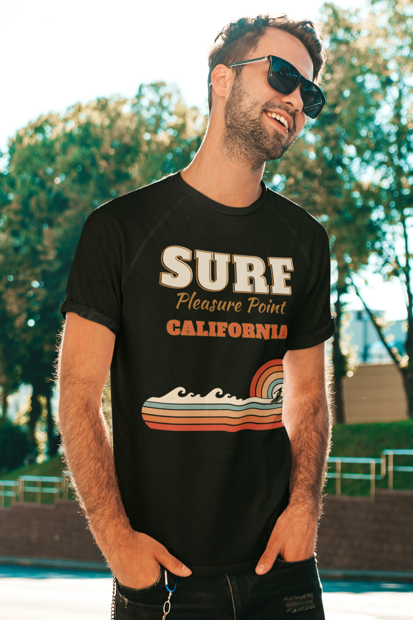 Surf Pleasure Point Vintage Rainbow Stripe Heavyweight Tee